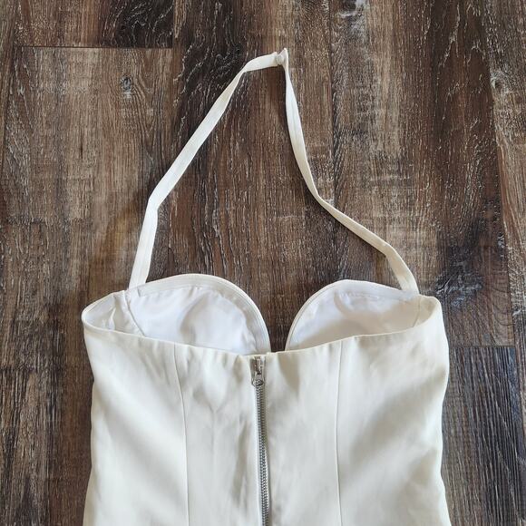 Retrofete Cream Jumpsuit Halter Padded Cups Size Medium Wide Leg - Picture 6 of 9